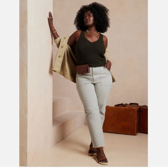 Banana Republic Mid Rise Utility Girlfriend Chino Ankle Pants Black 2 TALL NWT - Picture 4 of 13